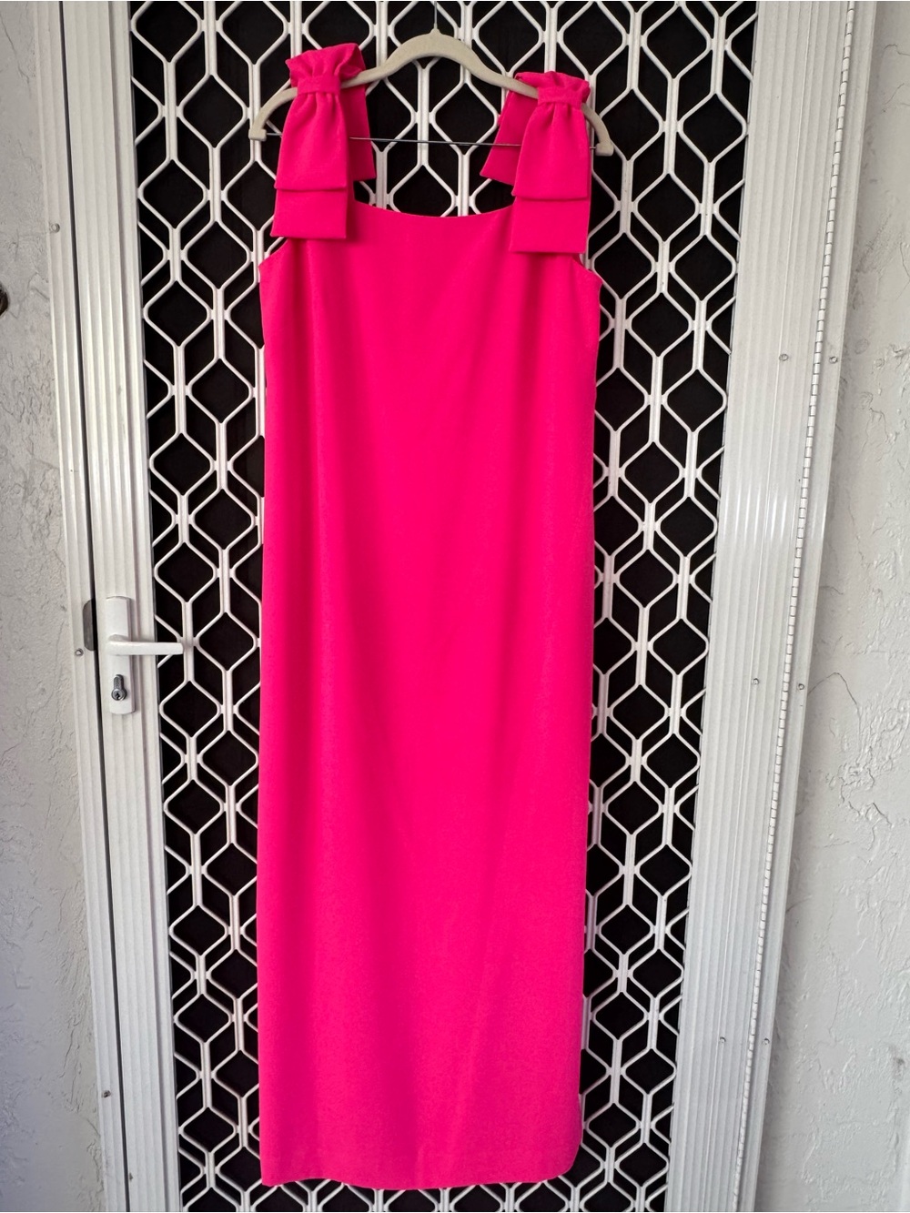 Lilly Pulitzer Vibrant Pink Column Maxi Dress with Gold Zipper Detail
